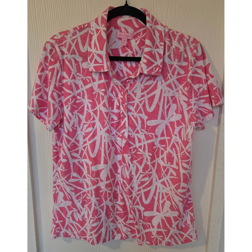 Lilly Pulitzer Hotty Pink Light My Fire Polo XL Resortwear Preppy Golf Tennis